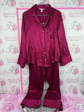 Victoria's Secret set 2 piece top pants Satin Pajama Set in Deep Berry Pink